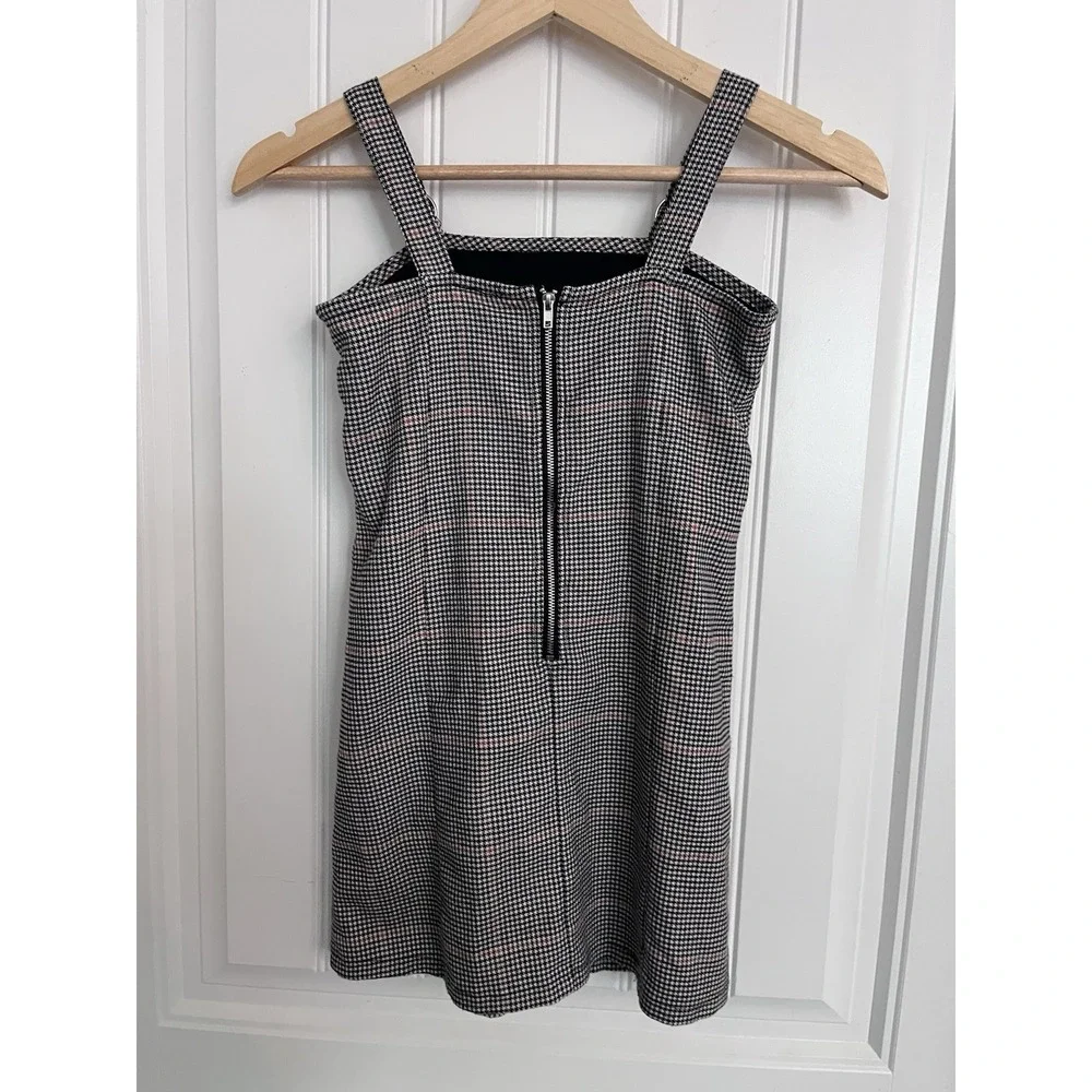 Forever 21 Girls 9/10 Cream Black Houndstooth Jumper Overall Dress School 431